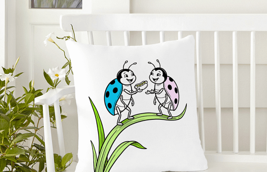 Ladybug giving a Lady Ladybug a Hotdog Pillow