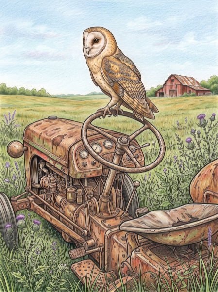 Owl on Tractor colored