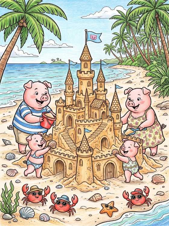 Page 9 Pig Sandcastle colored