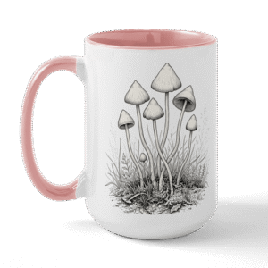 white mushrooms cup pink